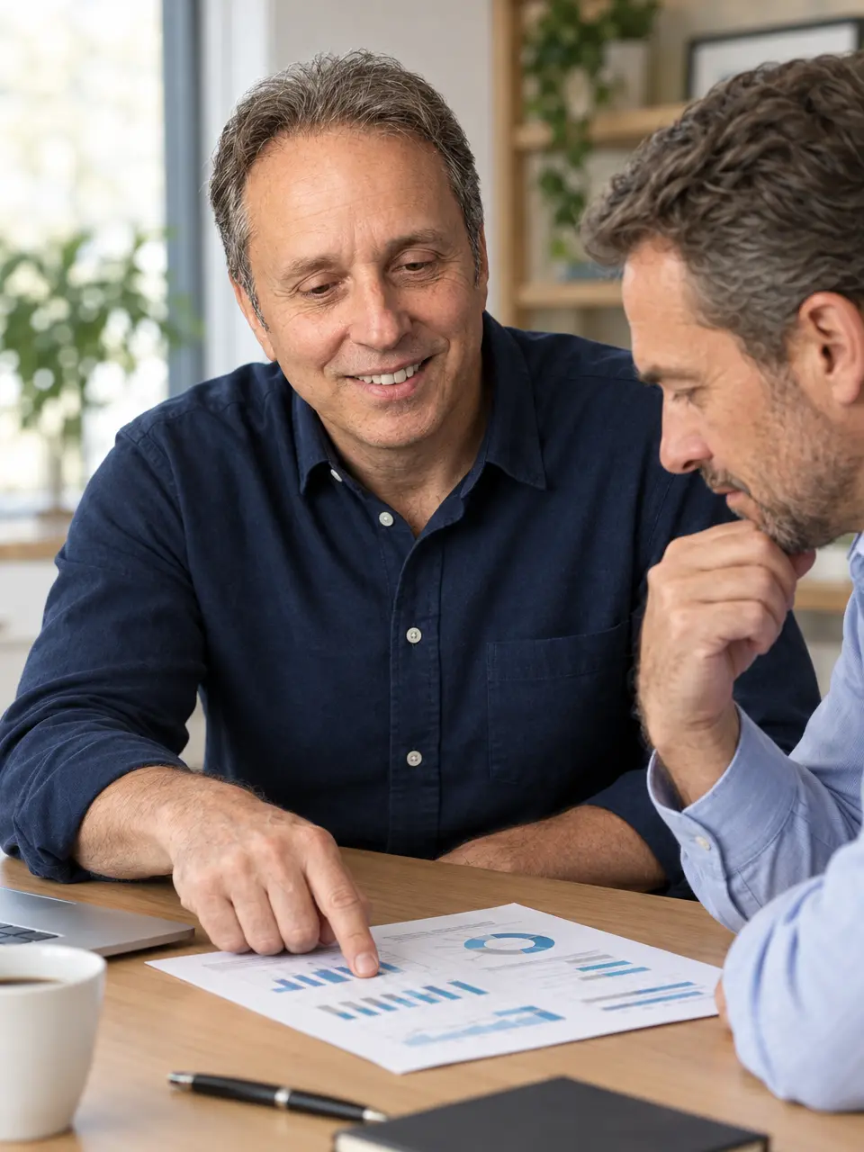David Braun reviewing business performance information with an owner